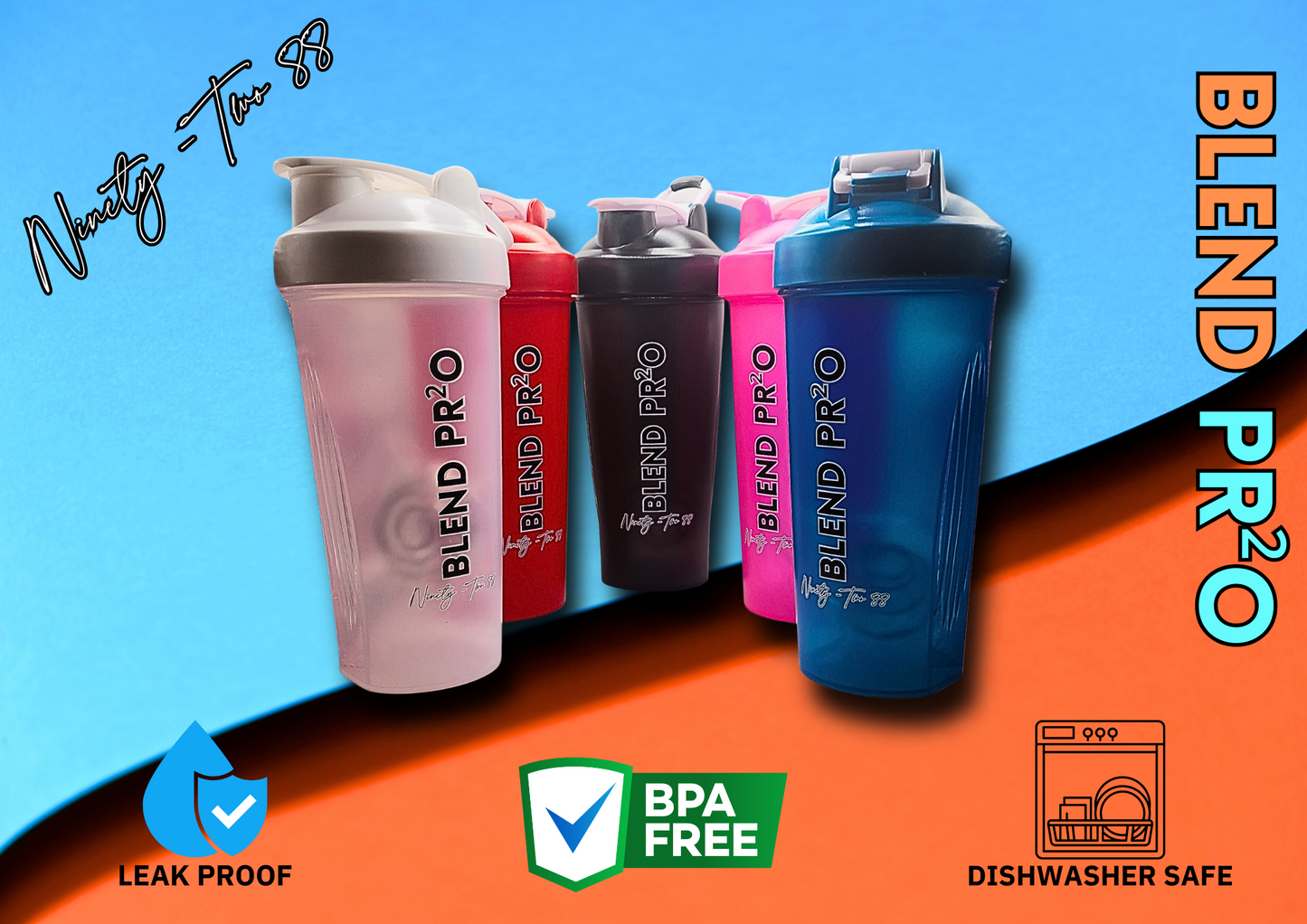 *BUY 3 GET 2 FREE* 2-Pack Protein Shaker Bottles 20 oz Stainless Whisk Mixing Ball Leak Proof Dishwasher Safe BPA Free Durable Reusable Blender Cup Hiking Gym BLEND PRO Pre-workout