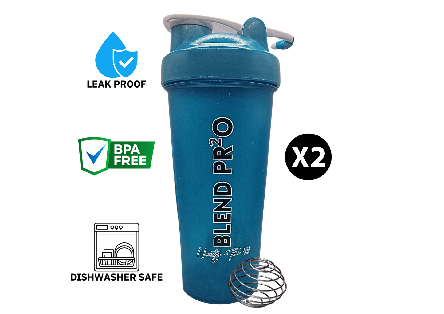 *BUY 3 GET 2 FREE* 2-Pack Protein Shaker Bottles 20 oz Stainless Whisk Mixing Ball Leak Proof Dishwasher Safe BPA Free Durable Reusable Blender Cup Hiking Gym BLEND PRO Pre-workout