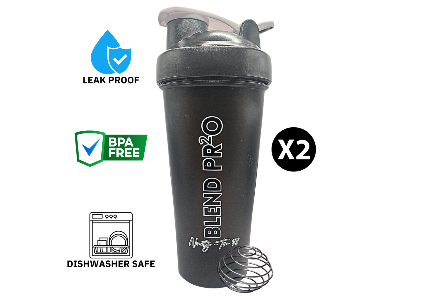 *BUY 3 GET 2 FREE* 2-Pack Protein Shaker Bottles 20 oz Stainless Whisk Mixing Ball Leak Proof Dishwasher Safe BPA Free Durable Reusable Blender Cup Hiking Gym BLEND PRO Pre-workout