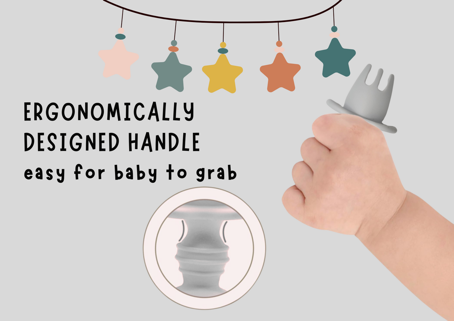 *BUY 3 GET 2 FREE* 2 Pack Silicone Baby Spoons and Fork Feeding Set- Anti-Choke First Self Feeding Utensils for Baby Led Weaning Ages 3 Months | GREY PINK GREEN
