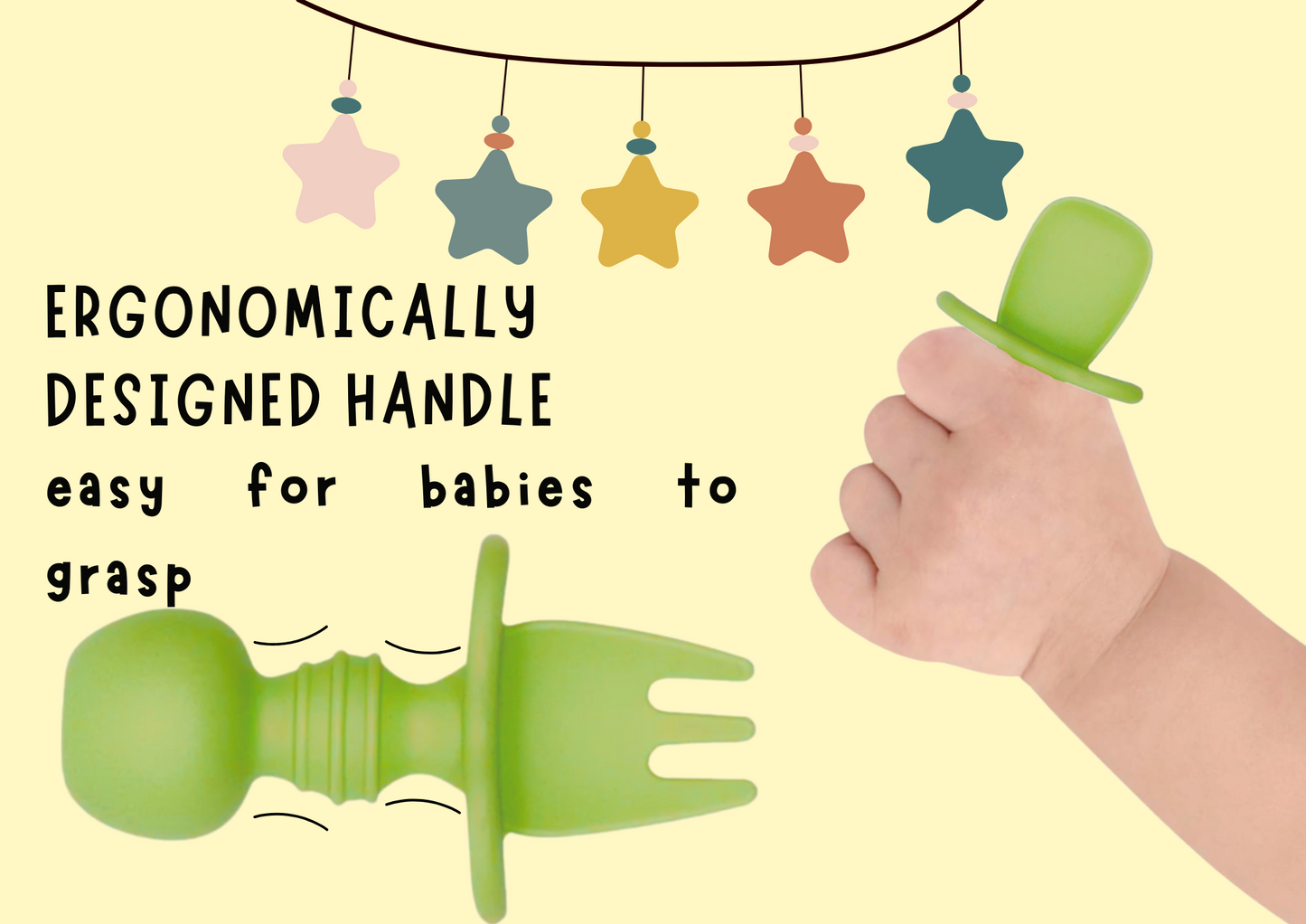 *BUY 3 GET 2 FREE* 2 Pack Silicone Baby Spoons and Fork Feeding Set- Anti-Choke First Self Feeding Utensils for Baby Led Weaning Ages 3 Months | GREY PINK GREEN