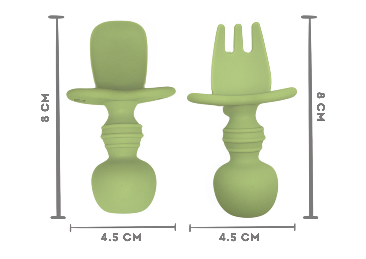 *BUY 3 GET 2 FREE* 2 Pack Silicone Baby Spoons and Fork Feeding Set- Anti-Choke First Self Feeding Utensils for Baby Led Weaning Ages 3 Months | GREY PINK GREEN