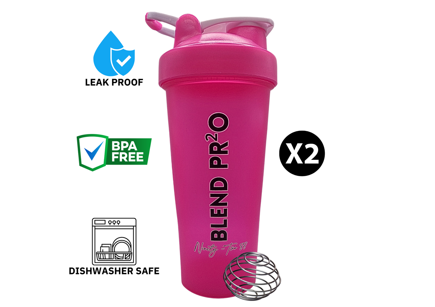 *BUY 3 GET 2 FREE* 2-Pack Protein Shaker Bottles 20 oz Stainless Whisk Mixing Ball Leak Proof Dishwasher Safe BPA Free Durable Reusable Blender Cup Hiking Gym BLEND PRO Pre-workout