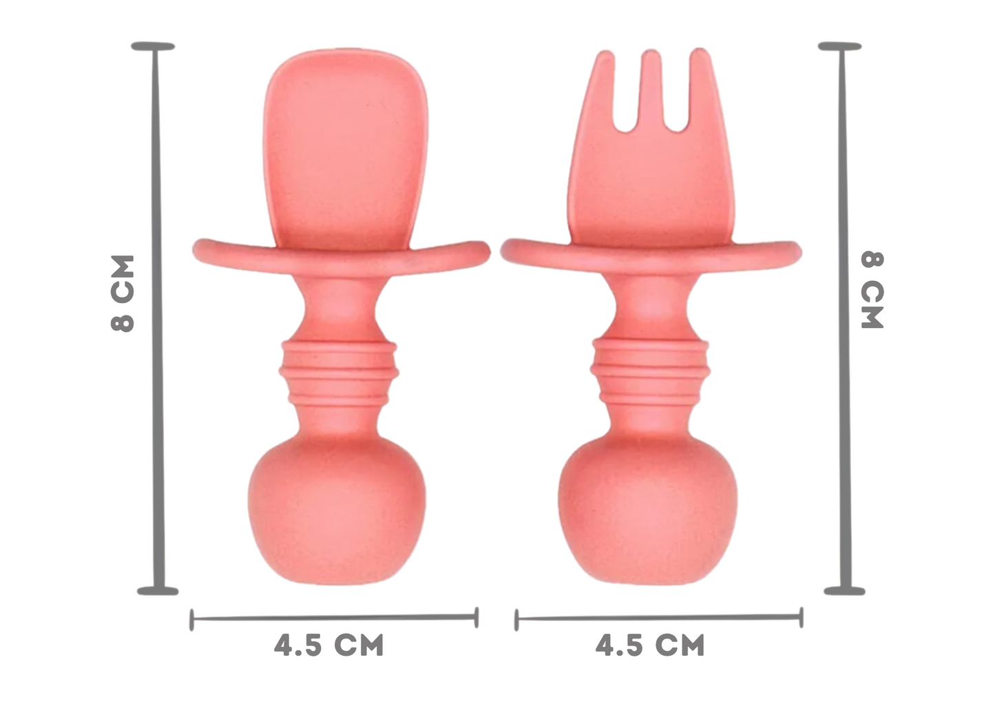 *BUY 3 GET 2 FREE* 2 Pack Silicone Baby Spoons and Fork Feeding Set- Anti-Choke First Self Feeding Utensils for Baby Led Weaning Ages 3 Months | GREY PINK GREEN