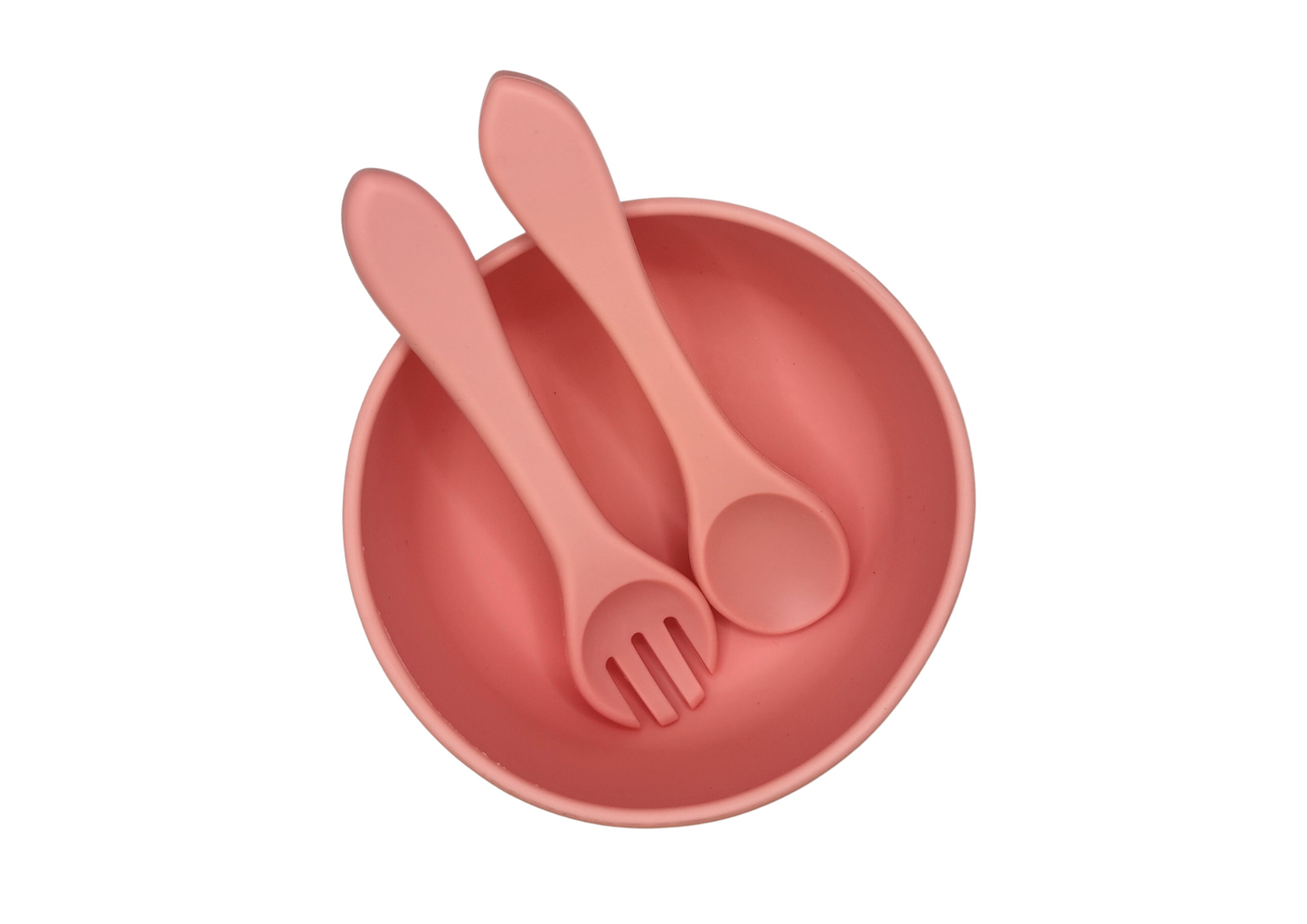 *Buy 3 Get 1 FREE* 4-Piece Silicone Baby Feeding Set| 1 Divided Suction Plate + 1 Suction Bowl + with Spoon and Fork| Baby Led Weaning Supplies Self Feeding Utensils| PINK GREEN