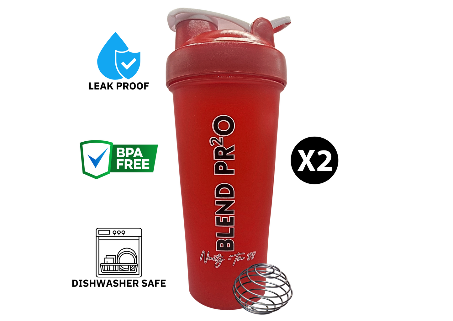 *BUY 3 GET 2 FREE* 2-Pack Protein Shaker Bottles 20 oz Stainless Whisk Mixing Ball Leak Proof Dishwasher Safe BPA Free Durable Reusable Blender Cup Hiking Gym BLEND PRO Pre-workout