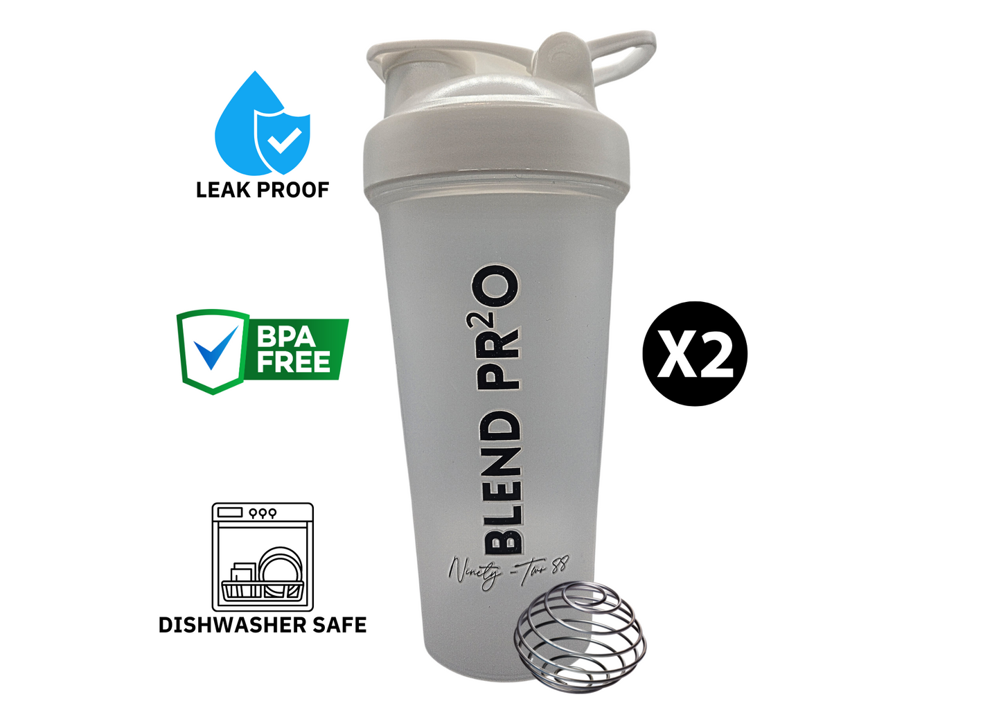 *BUY 3 GET 2 FREE* 2-Pack Protein Shaker Bottles 20 oz Stainless Whisk Mixing Ball Leak Proof Dishwasher Safe BPA Free Durable Reusable Blender Cup Hiking Gym BLEND PRO Pre-workout