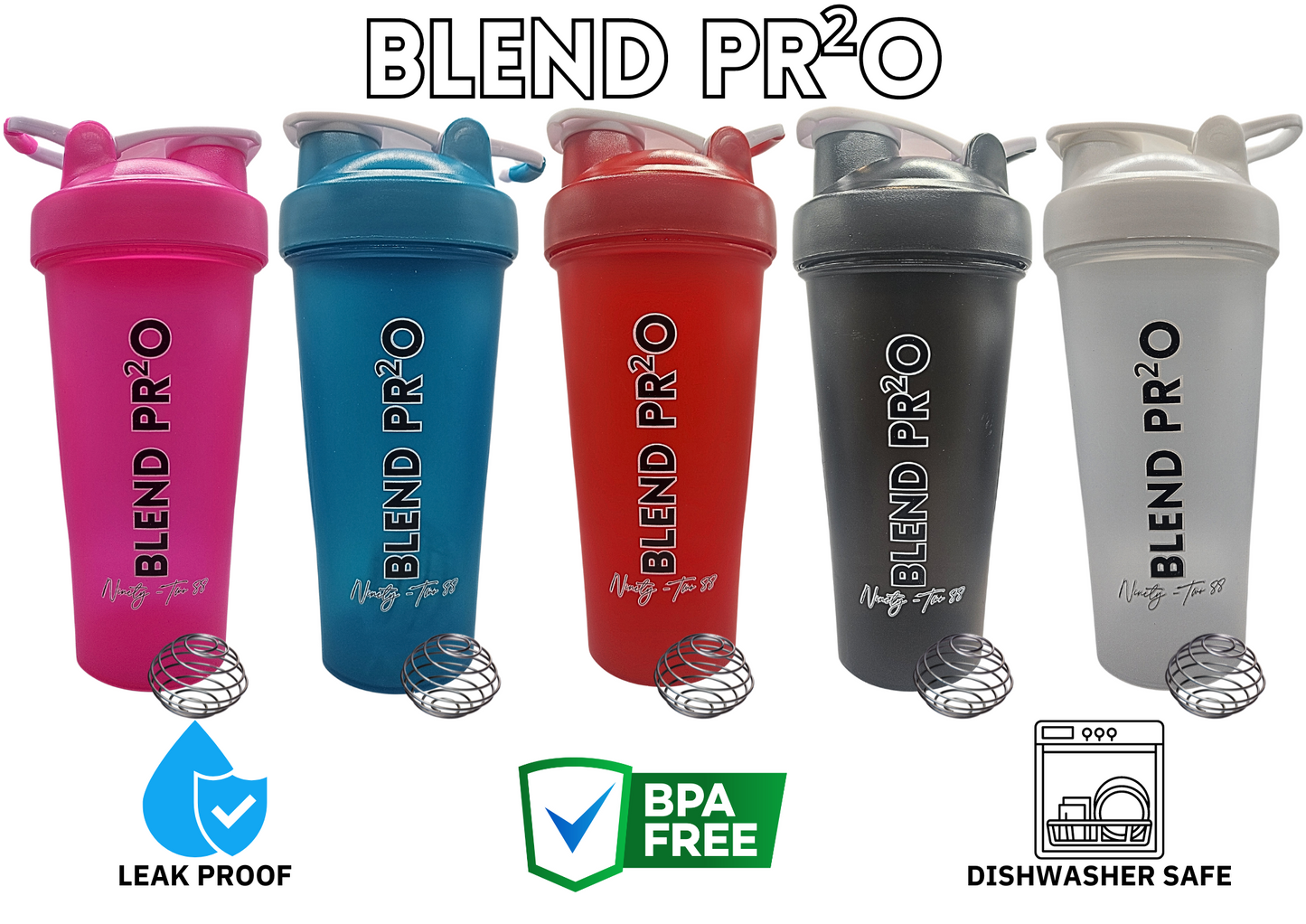 2-Pack Protein Shaker Bottles 20 oz Stainless Whisk Mixing Ball Leak Proof Dishwasher Safe BPA Free Durable Reusable Blender Cup Hiking Gym BLEND PRO Pre-workout